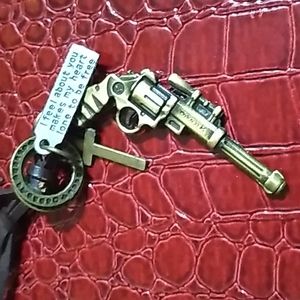 Pistol engraved Bronze Leather Necklace